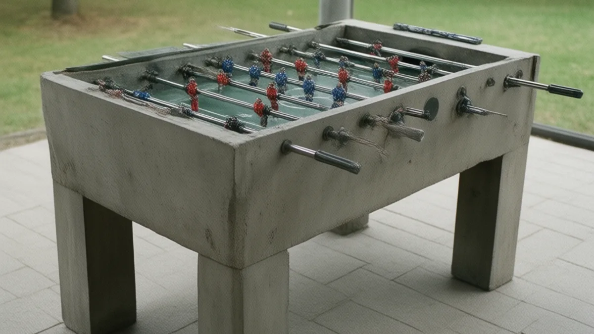 Baby-foot extérieur : le béton, l’inox 316, et pourquoi il n’existe pas de Bonzini d’extérieur