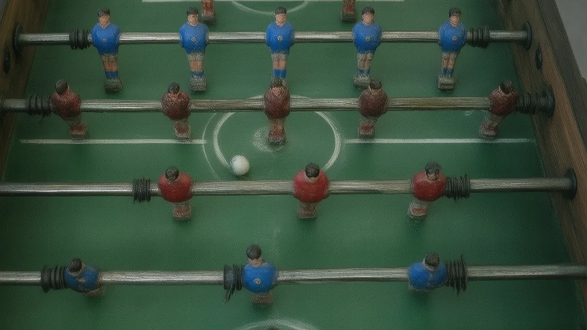 Barres et joueurs d’un baby-foot vus de dessus