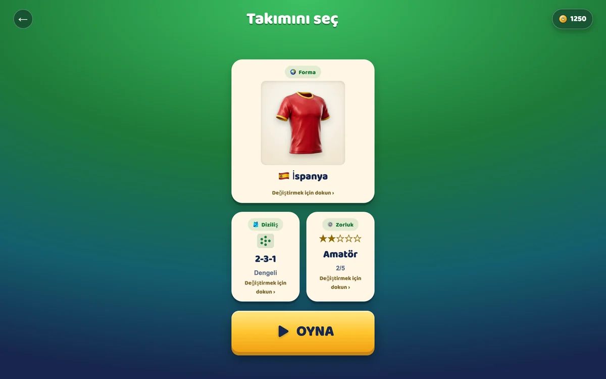 Maç öncesi Toy Soccer Cup takım seçimi: forma, 2-3-1 Dengeli diziliş ve zorluk