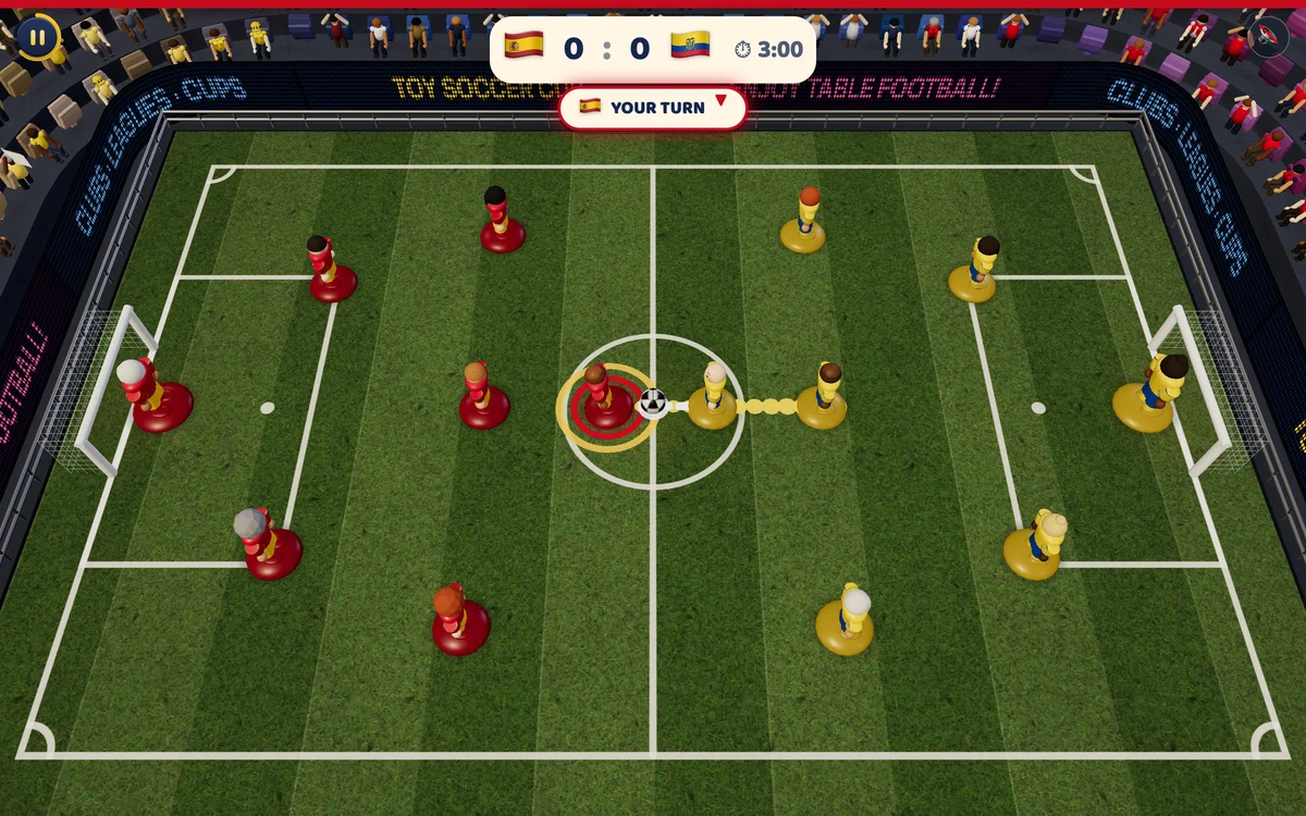 Aiming a shot with the billiards guide in Toy Soccer Cup