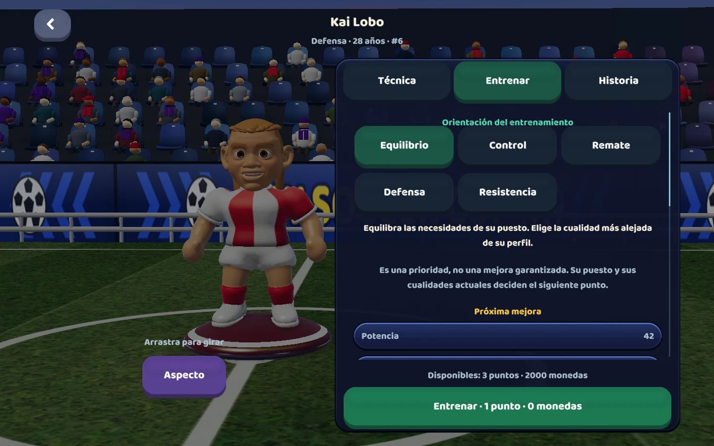 Captura del juego actual — Entrenar con una decisión clara
