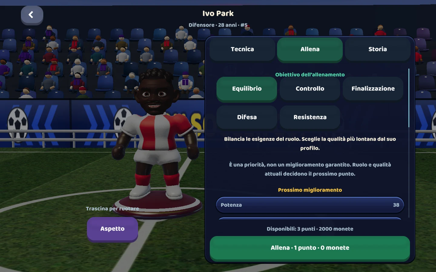 Schermata del gioco attuale — Allenare con una scelta chiara