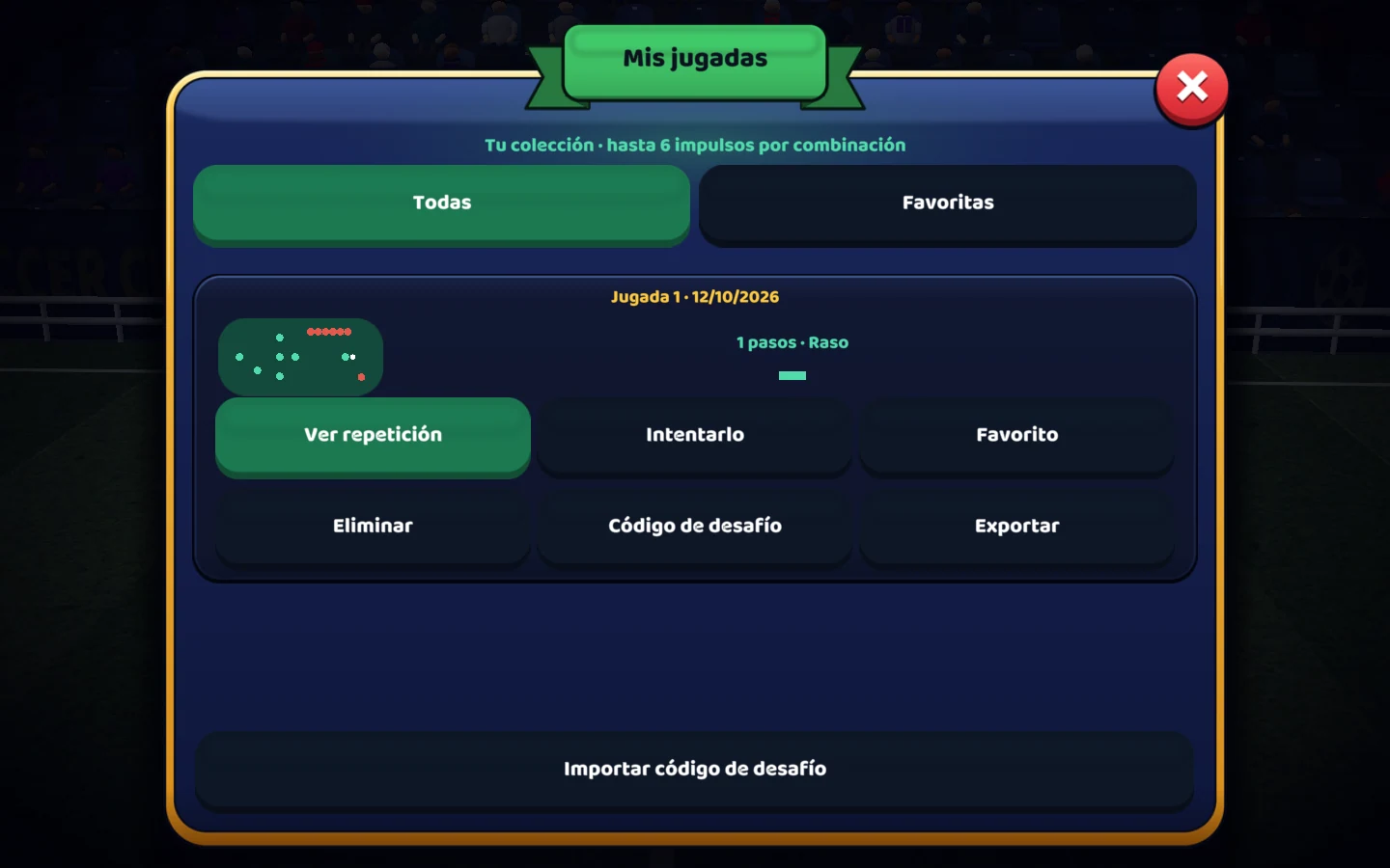 Captura del juego actual — Mis jugadas: guarda algo que merezca repetirse
