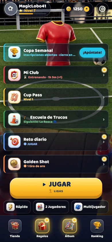 Juego de fútbol de mesa en la pantalla de un teléfono móvil
